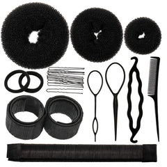 Hair Bun Shaper Set with Bun Donut, Marker, Ponytail Tool, Pins and Bands