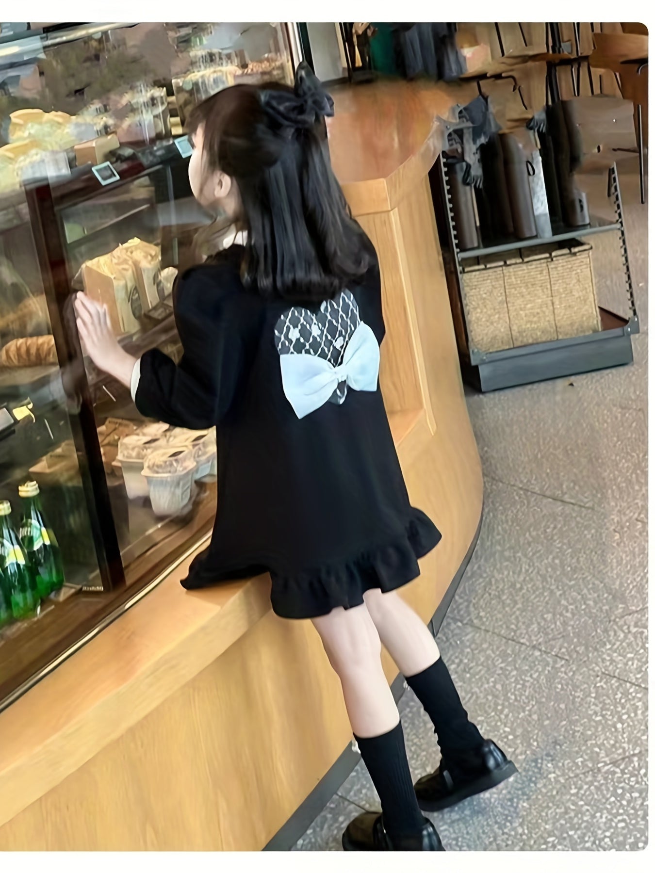 Girls Sweet Polo Collar Long Sleeve Casual Dress