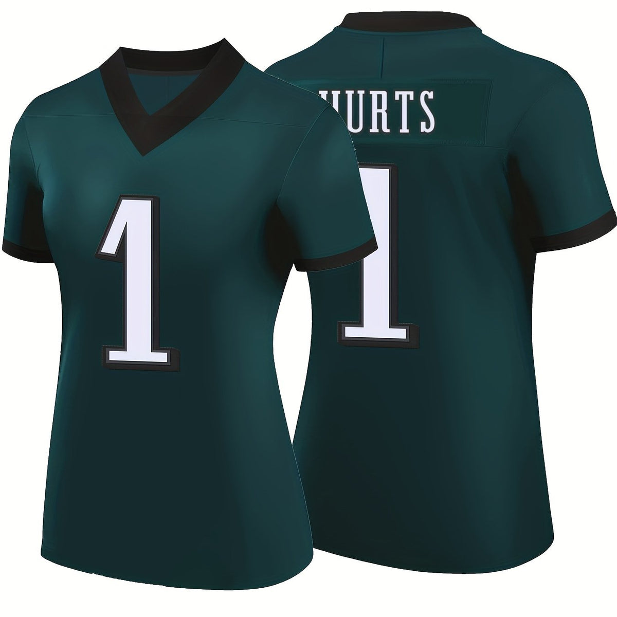 Women's Green Football Jersey V-neck Short Sleeve T-shirt