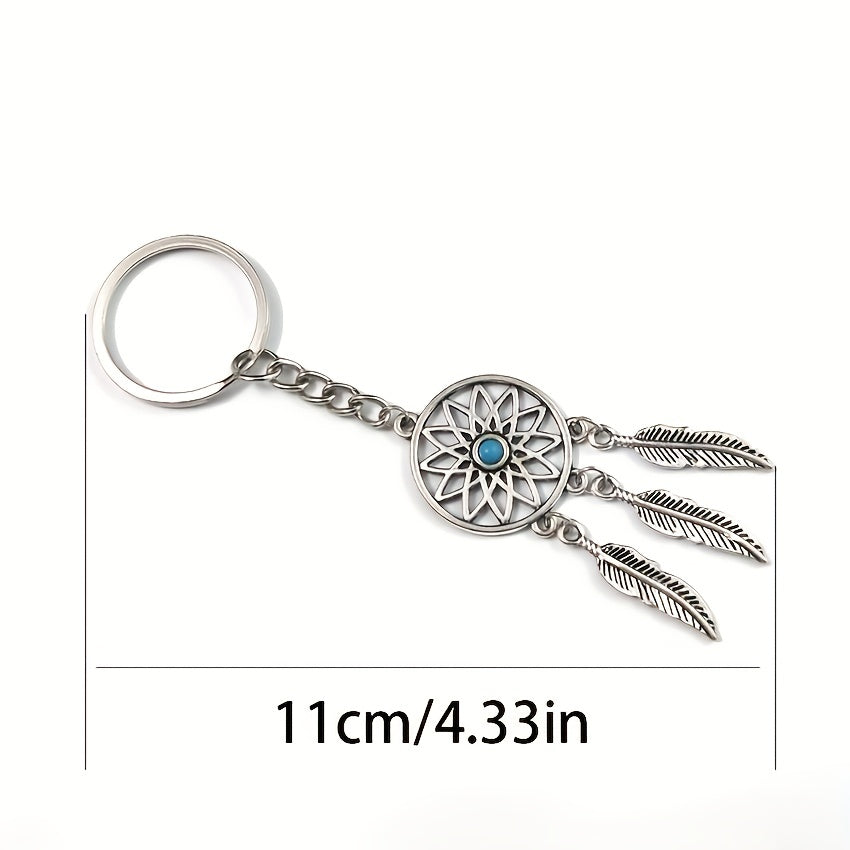 Alloy Dream Catcher Pine Feather Tassel Keychain Bag Pendant for Men
