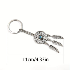 Alloy Dream Catcher Pine Feather Tassel Keychain Bag Pendant for Men