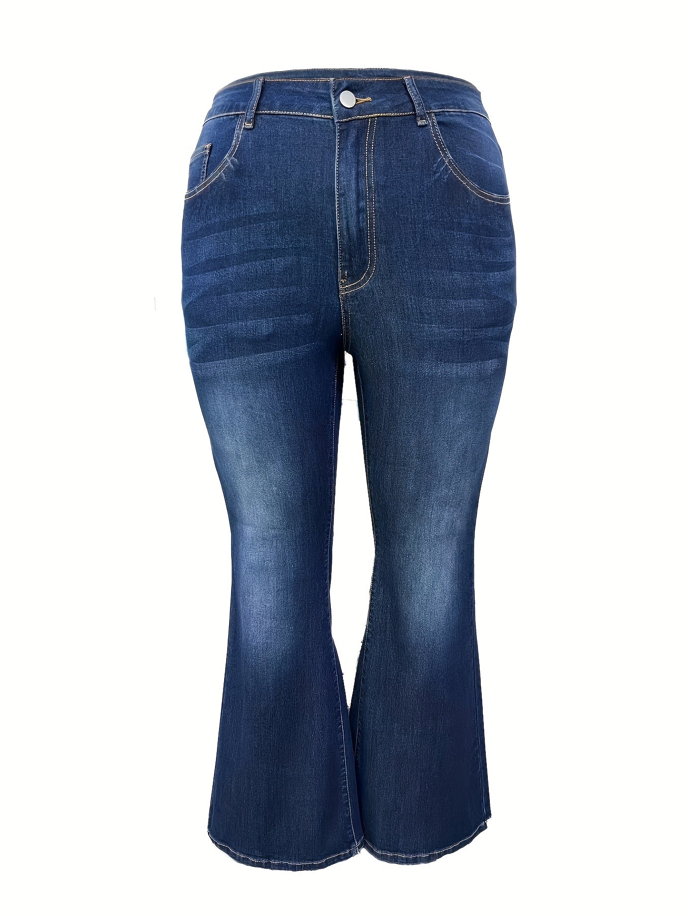  Solid Button Fly High Rise Flared Leg Jeans