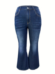  Solid Button Fly High Rise Flared Leg Jeans