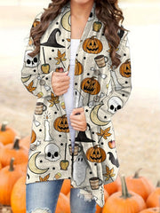 Women's Plus Pumpkin & Ghost Print Halloween Cardigan Long Sleeve