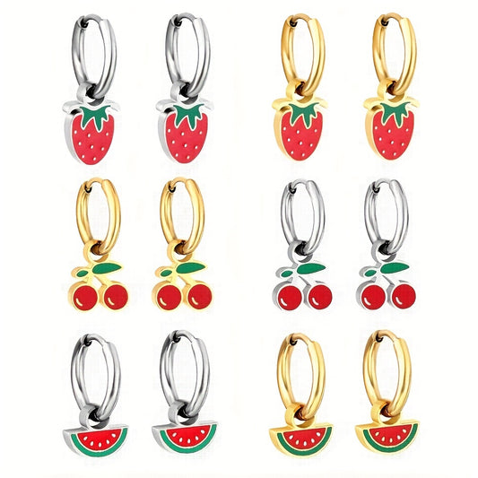 Fruits Drop Earrings For Girls - Little Cherry Strawberry Watermelon Shaped