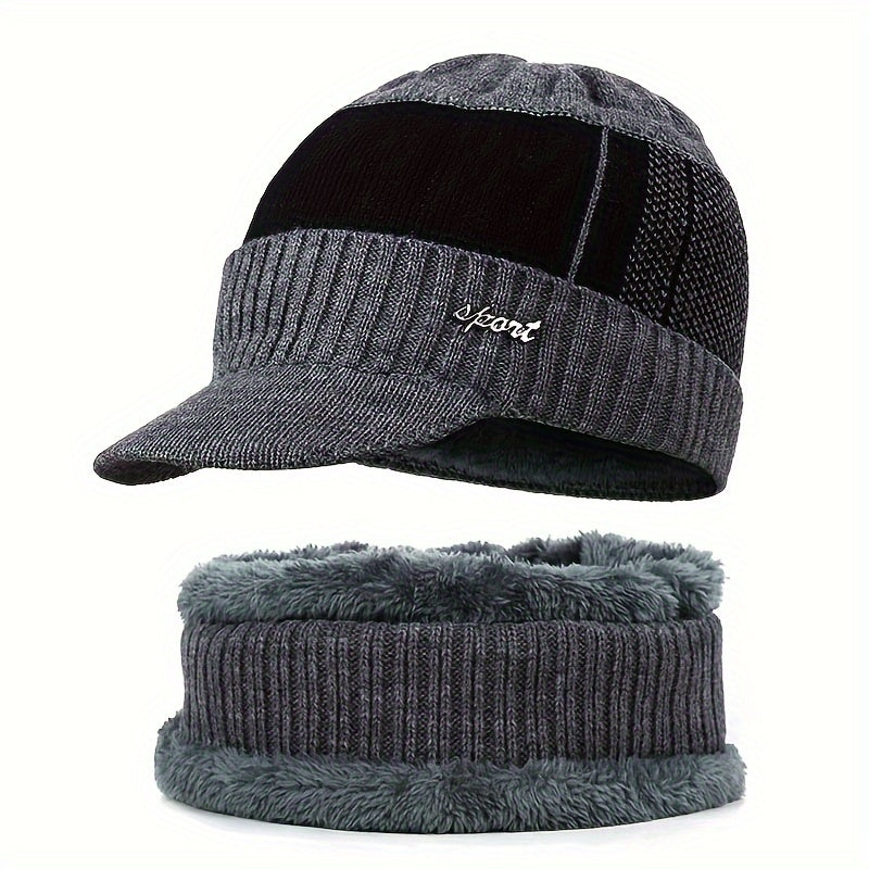 Winter Knit Cap & Scarf Set Warm Knitted Hat For Men And Women