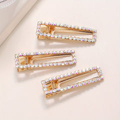 Rhinestone Hair Clip Rectangular Hollow Duck Billed Clip Hair Accessories