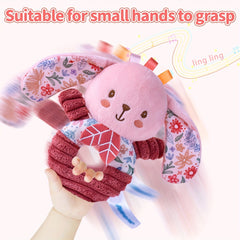 Soft Plush Elephant & Rabbit Rattle Toys Pink Floral Pattern Hand Shakers