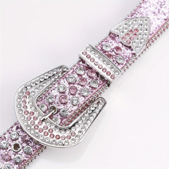 Pink Alloy Inlaid Diamond Leather Belt Pin Buckle