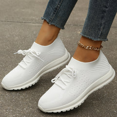 Women's Knitted Tennis Sneakers Lace Up Running Shoes