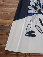  Colorblock Floral Print Short Sleeve Dress