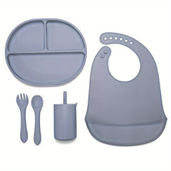 Silicone Toddler Eating Set: Cutlery, Bib, Spoon, Fork, Water Cup