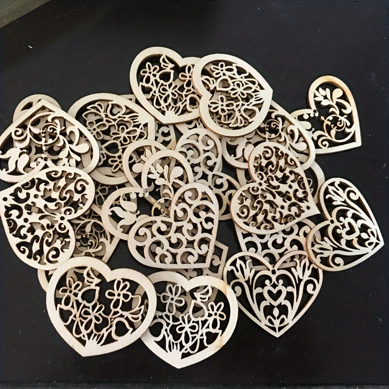 10pcs Wooden Love Flower Shapes for DIY Projects - 53mm