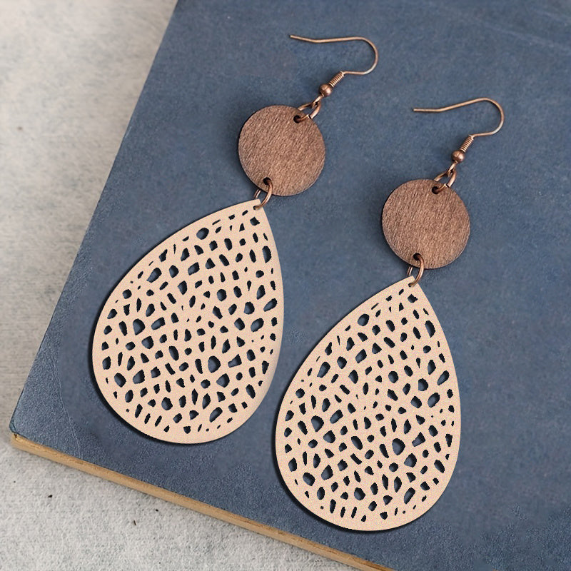 Hollow Leaf PU Leather Earrings Party Vacation Gift