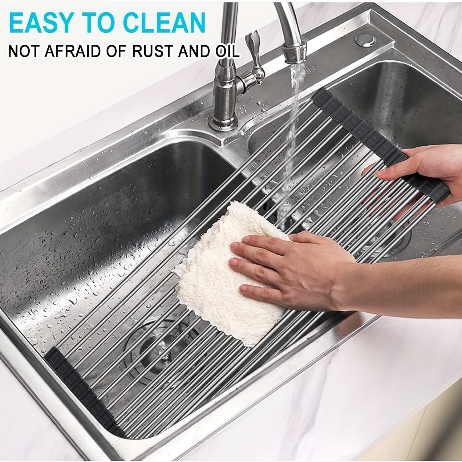 Stainless Steel Sink Drain Rack Over Sink Roll Up Large Dish Drainers Rack