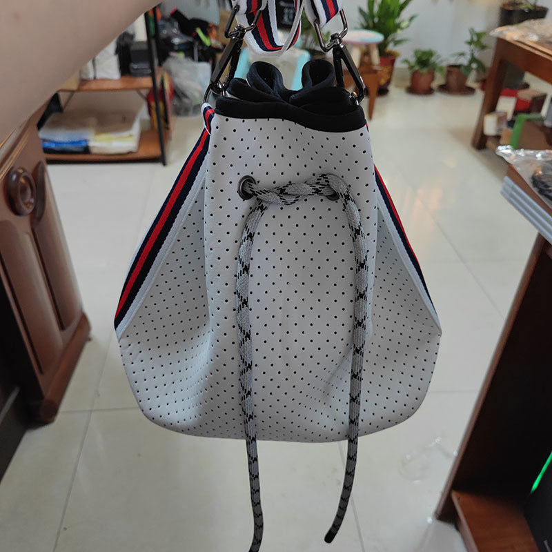 Neoprene Bucket Bag Colorful Strap Drawstring Shoulder Crossbody Bag