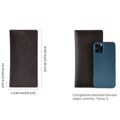 Leather Long Bifold Checkbook Wallet for Men