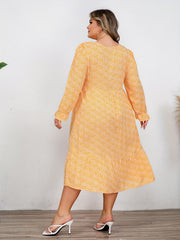  Allover Ditsy Print Long Sleeve V Neck Dress