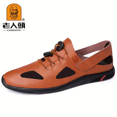 LAORENTOU Men's Leather Non Slip Sandals Comfy Beach Shoes Summer