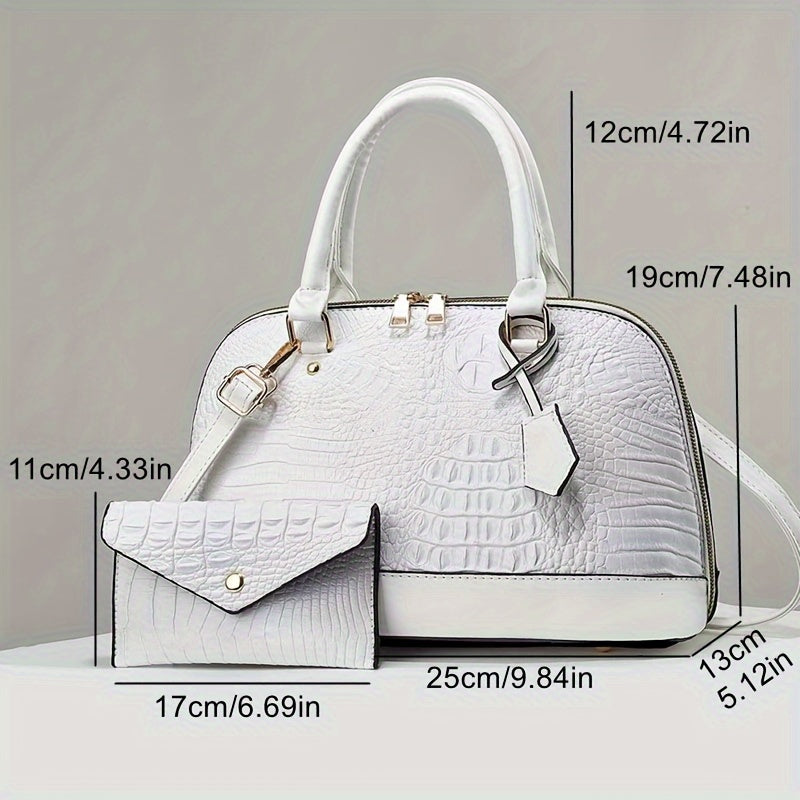 Crocodile Pattern Shell Tote Bag with Matching Mini Clutch