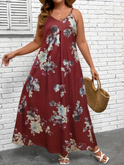  Floral Print V Neck Maxi Cami Dress