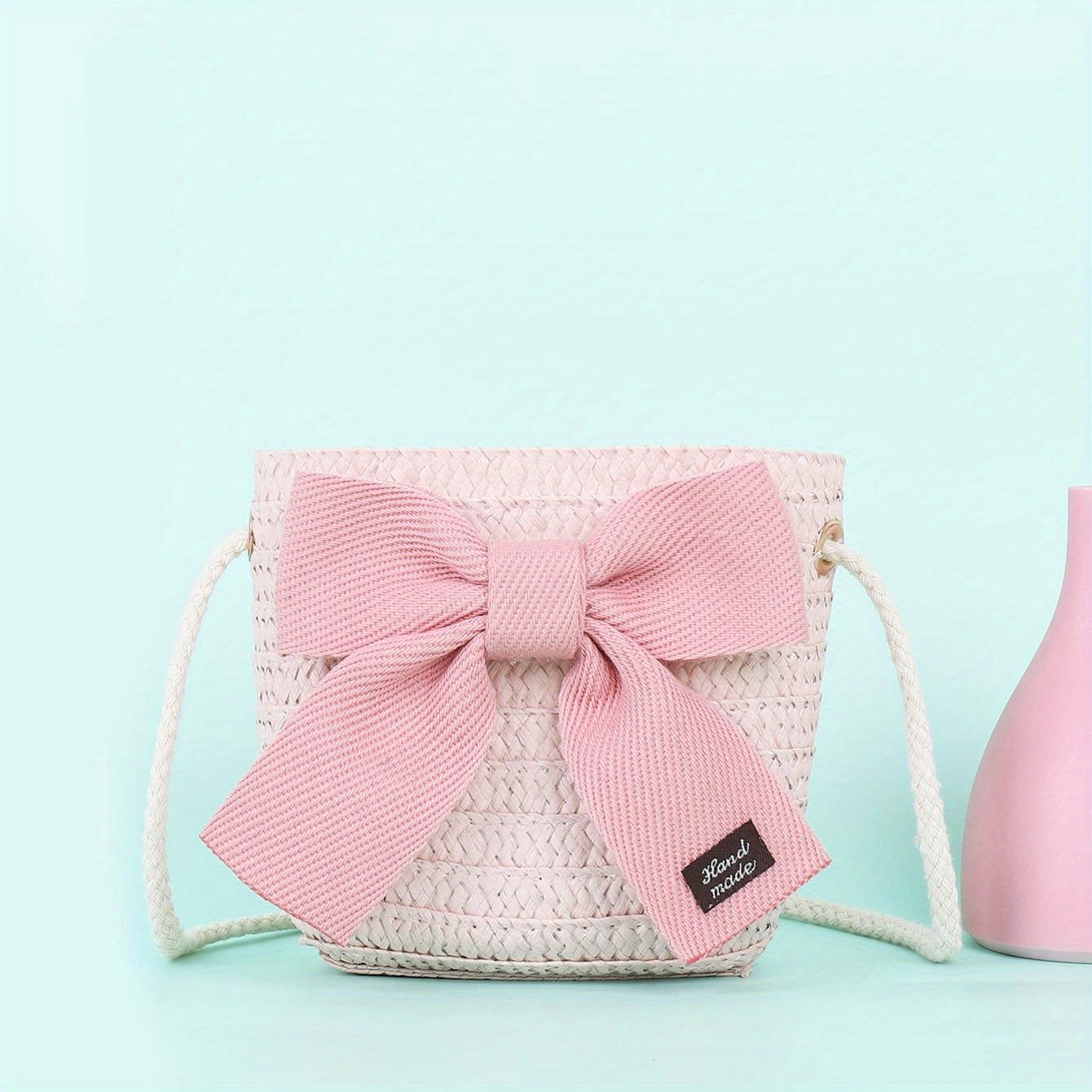 Children Straw Woven Handbags Small Purse Wallet Mini Shoulder Bags