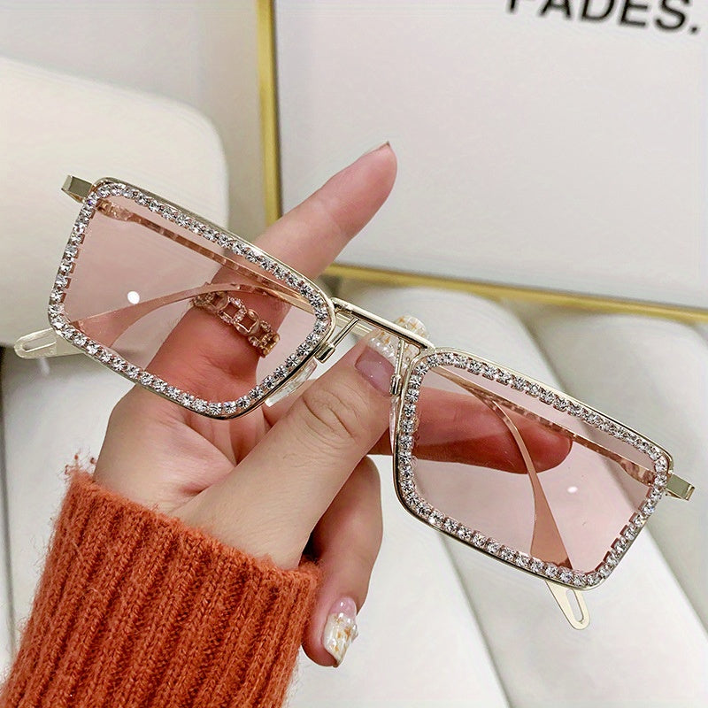 Rhinestone Decor Sunglasses Metal Frame UV400