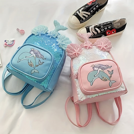 Mermaid Sequin Backpack Shell Decor Casual Travel Backpack