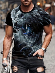 Men's Lion Pattern Sports T-shirt Stretch Round Neck Tee Shirt