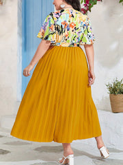  Print Butterfly Sleeve Maxi Dress With Belt