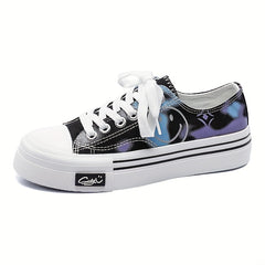 Women's Smiley Face Canvas Sneakers Lace Up Skate Shoes
