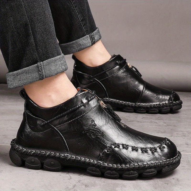Men's Stitched Mid Top Zipper Boots Outdoor Shoes