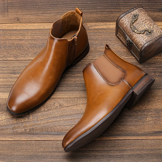 Men's Zipper Chelsea Boots Round Toe Ankle Boots