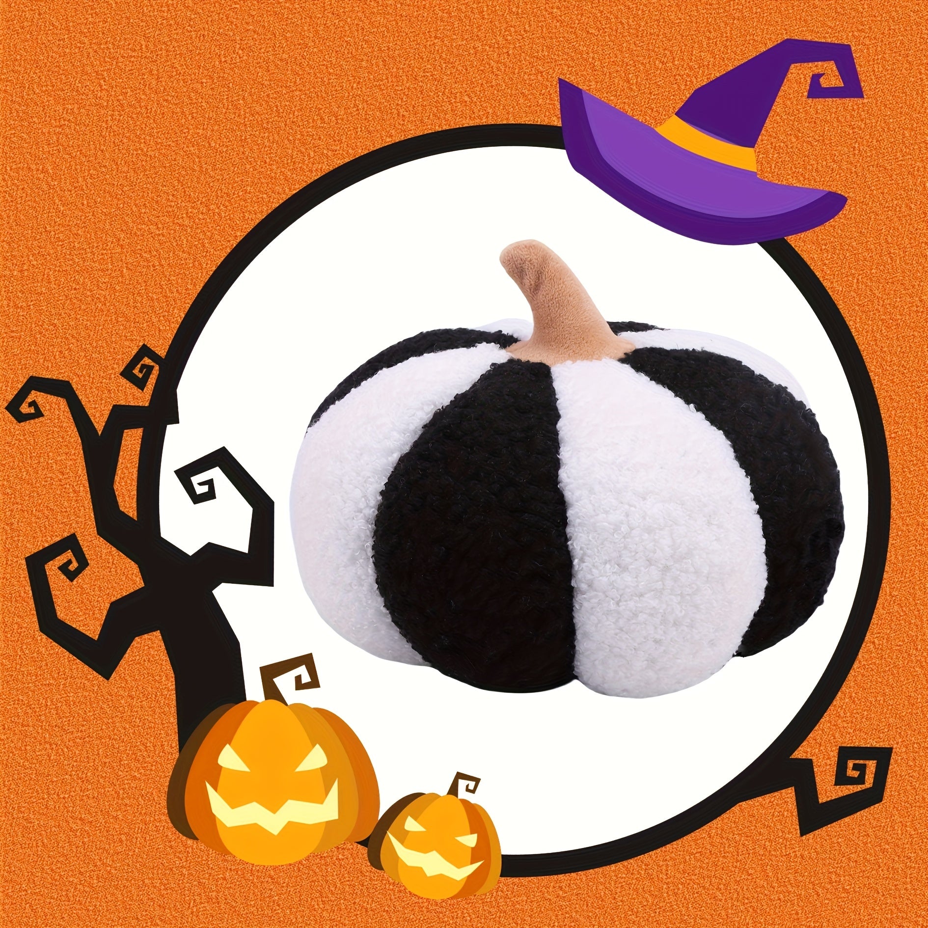 Gothic Halloween Pumpkin Plush Toy 19 3D Fluffy Striped Pumpkin Cushion