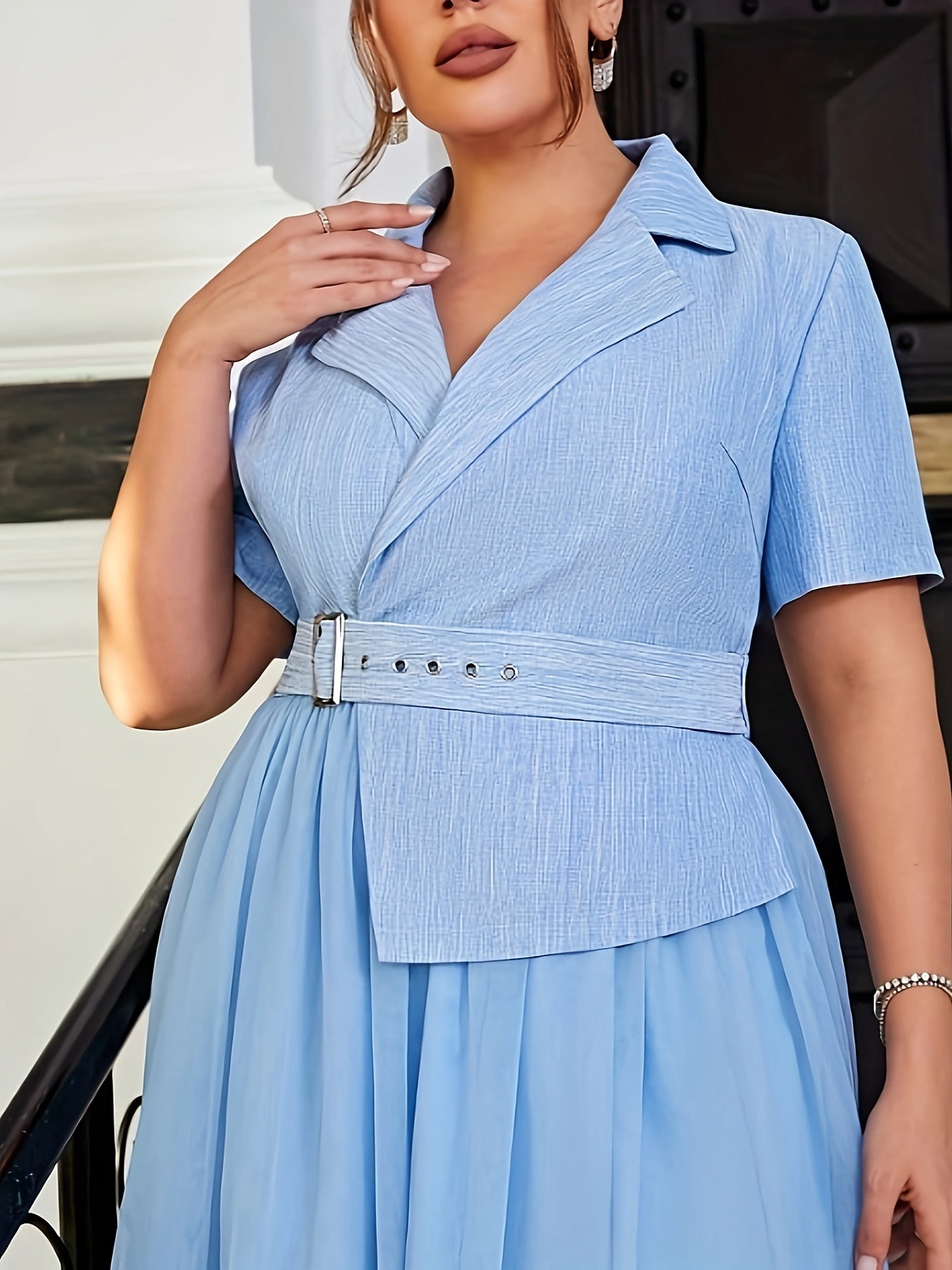  Mesh Sleeve Bridesmaid Dress with Belt