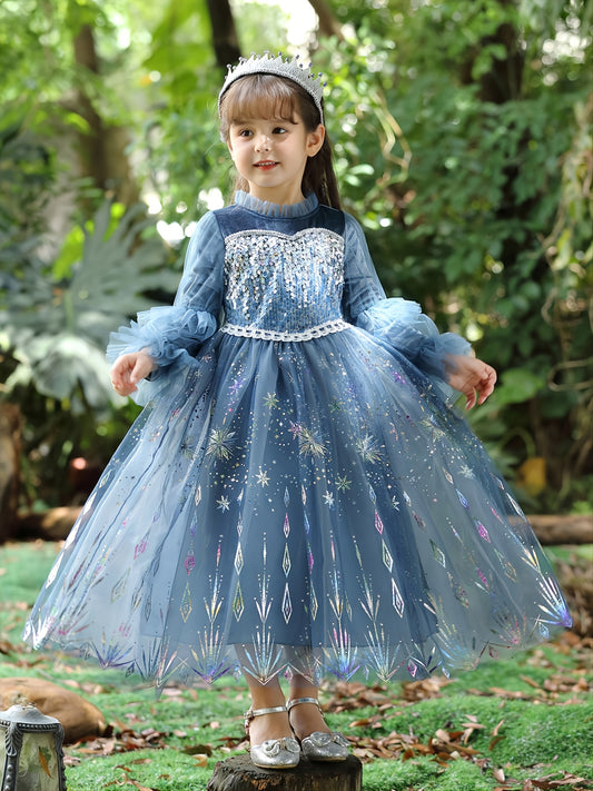 Toddler Girls Long Sleeve Sequins Dress Pageant Gown
