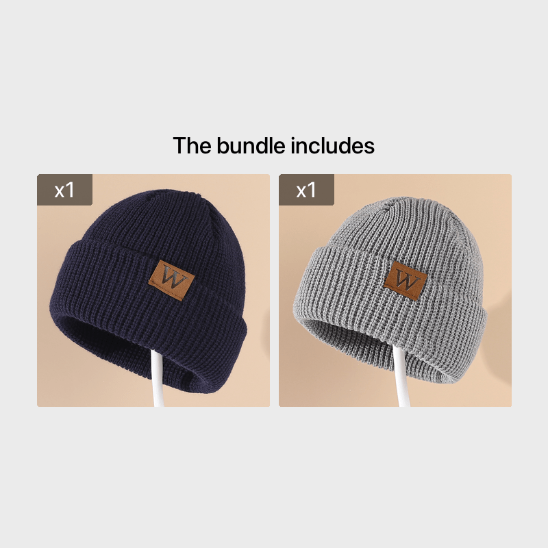 W Patch Knitted Beanie Casual Woolen Hat