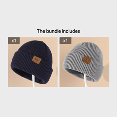 W Patch Knitted Beanie Casual Woolen Hat