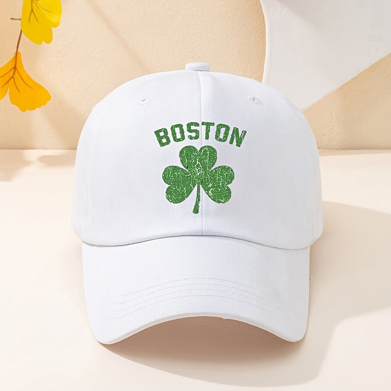Lucky Clover BOSTON Baseball Cap Washed Distressed Sports Hat
