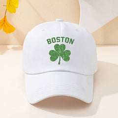 Lucky Clover BOSTON Baseball Cap Washed Distressed Sports Hat