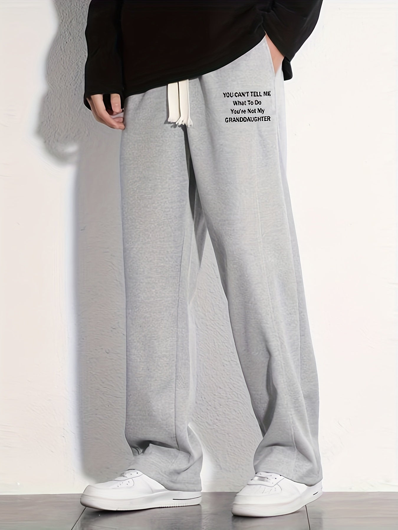 Men's Cotton Sweatpants Solid Loose Fit Drawstring Pants
