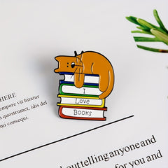 Men's I LOVE BOOK Brooch With Sleeping Kitten On Book