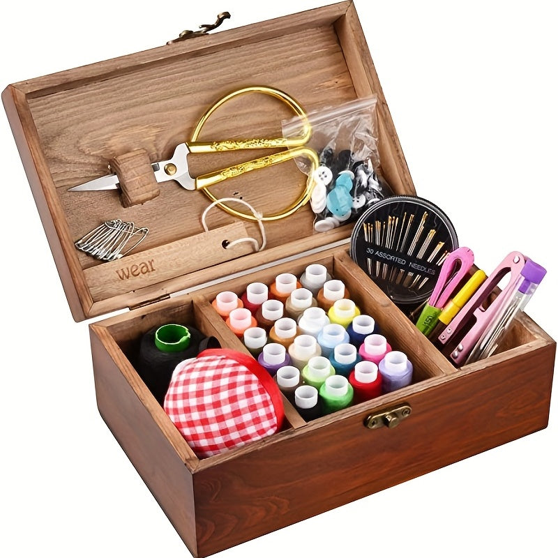 Vintage Wooden Sewing Box DIY Sewing Tools Solid Wood Needle And Thread Storage