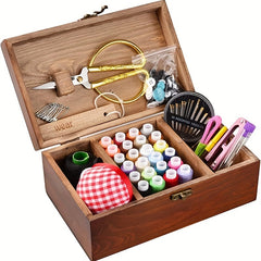 Vintage Wooden Sewing Box DIY Sewing Tools Solid Wood Needle And Thread Storage