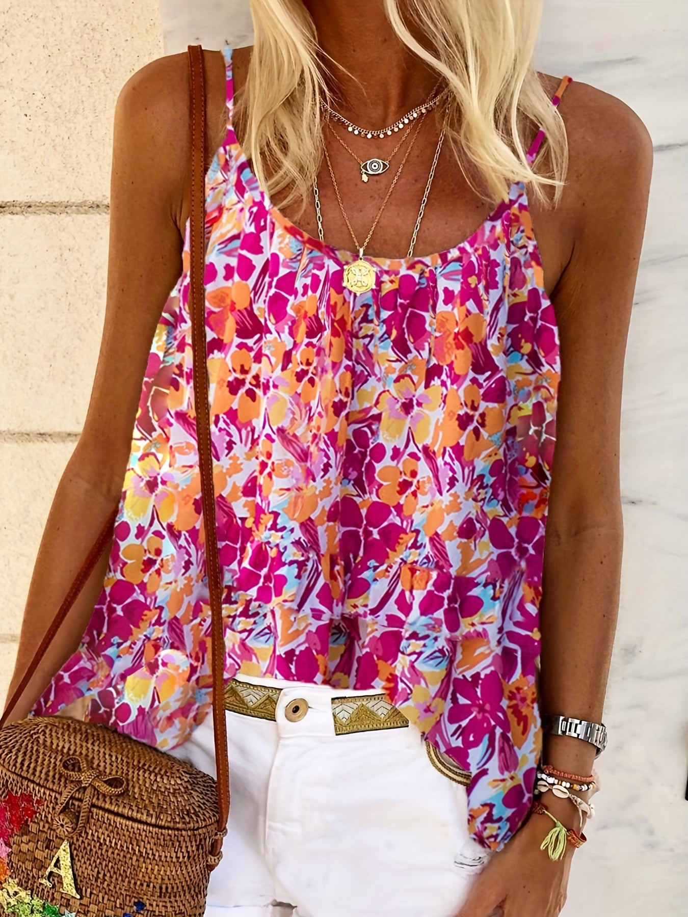 Floral Print Cami Top Summer Sleeveless Top Women's Clothing