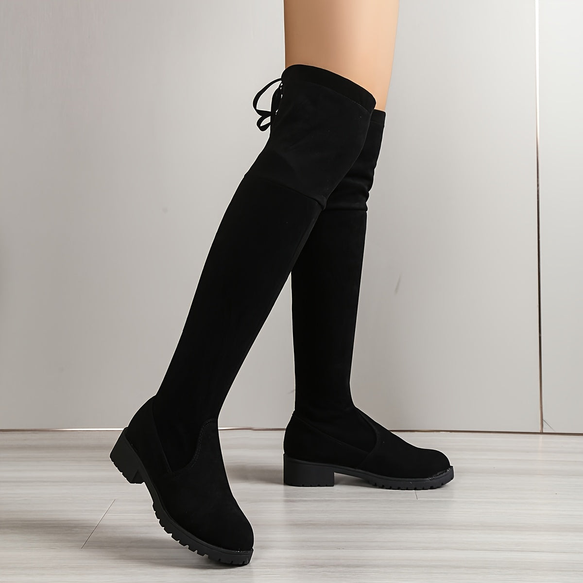 Women's Lace-Up Over-The-Knee Boots Round Toe Pull-On Long Boots