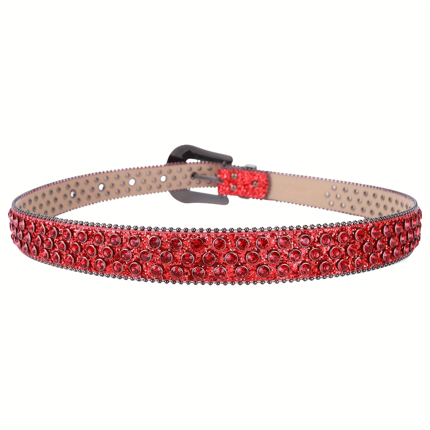 Men's Rhinestone Skull Buckle Belt Crystal Studded Leather Belt