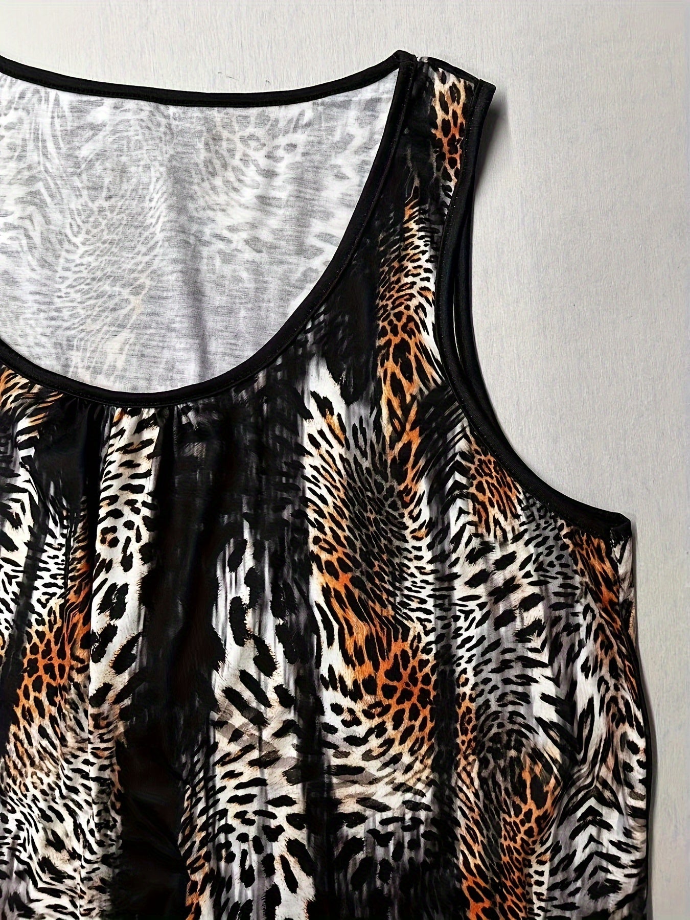  Leopard Print Tank Top Round Neck Medium Stretch