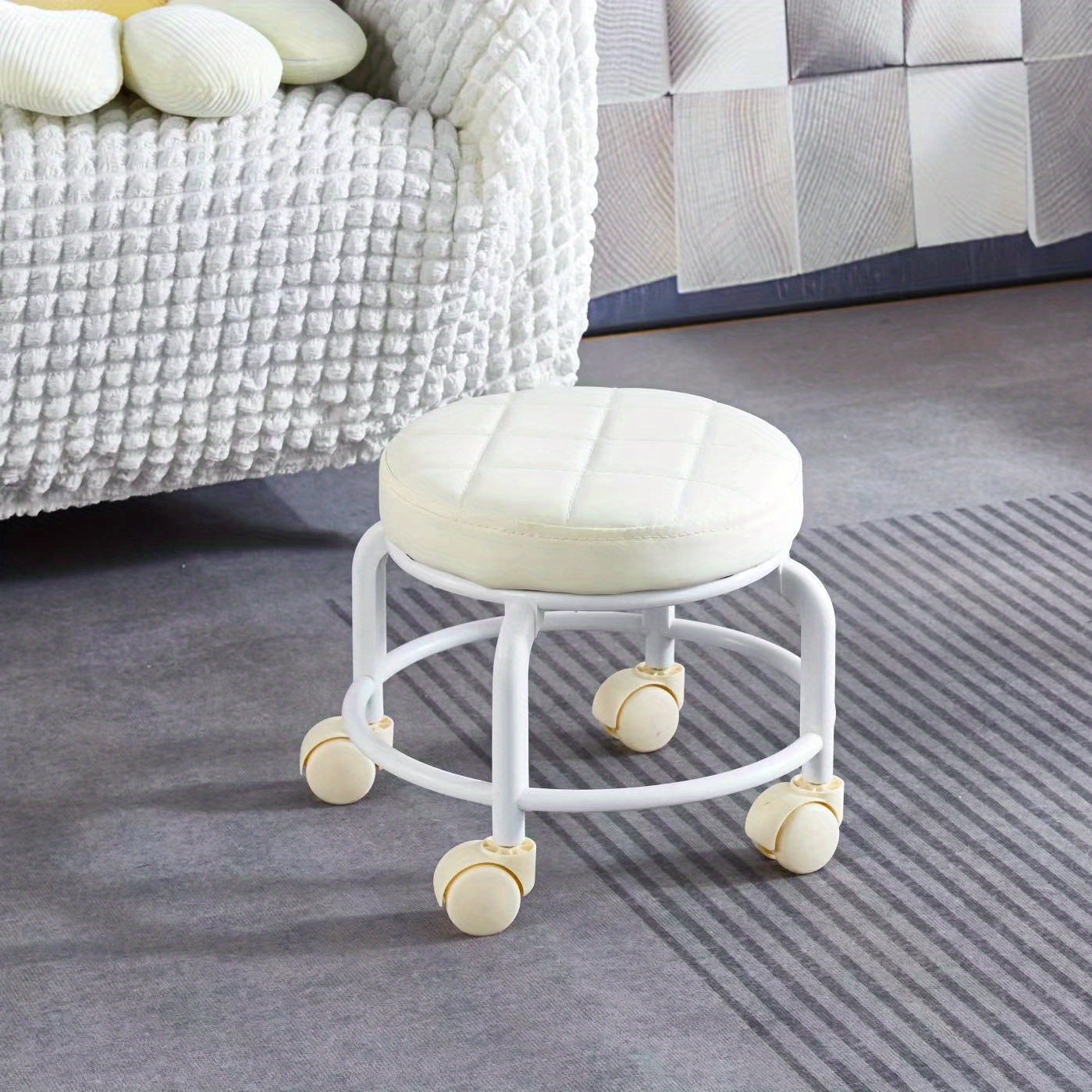 Heightened Round Rolling Stool with Swivel Caster Toddler Stool