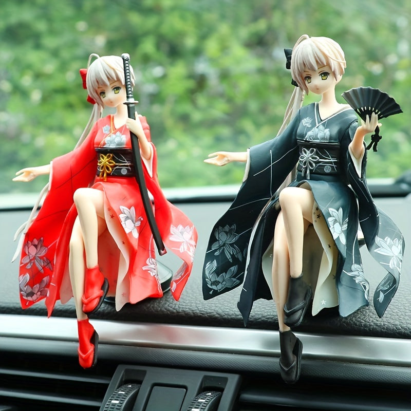 Anime Girl Kimono Figure Car Ornament with Base